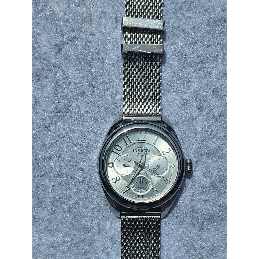 Invicta Angel Mens Watch Mother of Pearl Dial Silver Mesh Stainless Steel READ